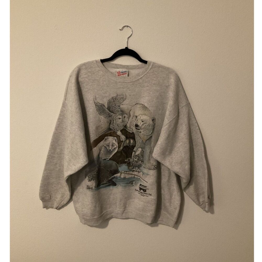 Vintage 1991 Harlequin Polar Bear Arctic Animals Sweatshirt Hanes Gray XXL